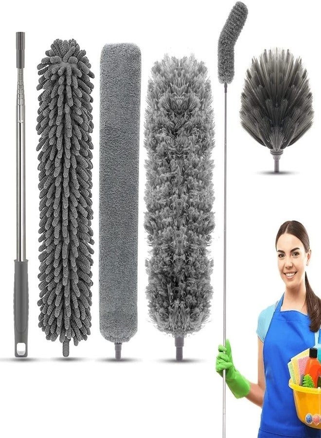 CARTSHOPPER Microfiber Feather Duster 4PCS - Extendable & Bendable Dusters with Long Extension Pole, Washable Lightweight Dusters for Cleaning Ceiling Fan, High Ceiling (3 in 1 Duster) - Image 1